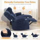 Dresegmt Loveseat Recliner Sofa, Flip Middle Backrest Design 3 Seat Reclining Sofa with Storage Drawer, USB Ports & Cup Holders, Manual Couch for Living Room/RV (Blue)