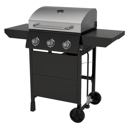 Megamaster 3-Burner Propane Gas Grill with Side Tables, 27,000BTUs, Stainless Steel Lid, Spacious 429 SQ. In. Cooking Space, BBQ Grill for Outdoor Cooking, Patios, Parties, and More - 720-1012