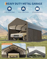 Garvee 10'X15'X9' Metal Carport, Enclosed Car Ports with Heavy Duty Steel Frame and 220 g Tarp, All-Weather Carport, for Sedans, Boats, and Tractors Garvee