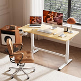 FitStand Pneumatic Standing Desk, 39.4" x 23.6" One-Piece Adjustable Height Home Office Desk, Rolling Computer Workstation with Hooks & Cup Holder,2 Rear-Mounted Hidden Casters, Maple FitStand