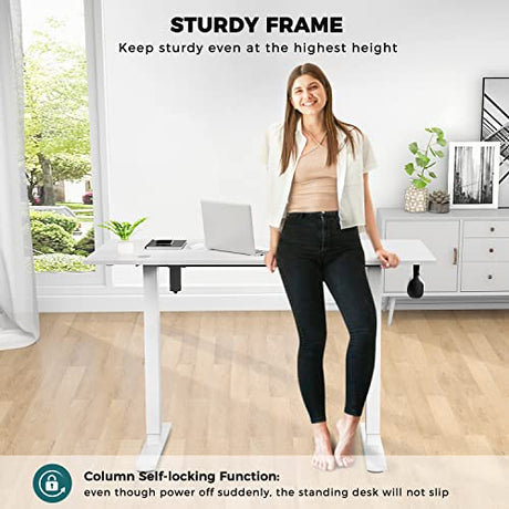 SMUG Standing Desk, 48 x 24 in Electric Height Adjustable Computer Desk for Home Office, Sit Stand up Work Gaming Table with Memory Controller/Headphone Hook, Rising Lift Workstation-White SMUG