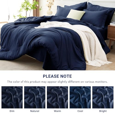 MUXHOMO 7 Pieces Queen Comforter Set, Soft Bed in a Bag Queen Size, All Season Bedding Set with Comforter, Flat Sheet, Fitted Sheet, Pillowcases & Shams, Navy Blue MUXHOMO