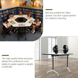 Rolling Trapezoid Conference Table with Silent Wheels,Moveable Foldable Meeting Tables,Flip Top Modular Seminar Table,Business Mobile Folding Training Tables for Office Room,Surface is White(8pack, B) ATagope