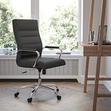 Flash Furniture Whitney High-Back Swivel LeatherSoft Desk Chair with Padded Seat and Armrests, Adjustable Height Padded Office Chair, Black/Chrome Flash Furniture