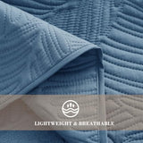 Exclusivo Mezcla King Size Quilt Bedding Set, Lightweight Bluish Grey Quilts King Size for All Seasons, Soft Microfiber Bedspreads Coverlets Bed Cover with Leaf Pattern, 3 Piece Exclusivo Mezcla