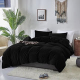 Luxlovery Black Velvet Comforter Set Cal King Men Plush Fluffy Black Bedding Set California King Minimalist Bedding Set Solid Modern Blanket Quilts Winter Warm Flannel Comforter Set Luxlovery