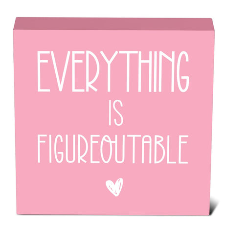 mmiishe Everything Is Figureoutable Wooden Box Sign Decorative Inspirational Farmhouse Wood Box Sign Home Office Decor Motivational Gift Rustic Square Desk Decor Sign for Shelf Pink mmiishe