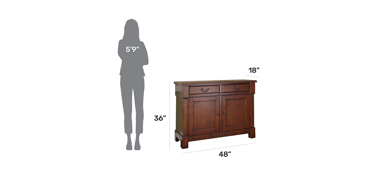 Homestyles Aspen Buffet with Storage and Felt Lined Drawers, 48 Inches Wide by 36 Inches High, Rustic Cherry homestyles