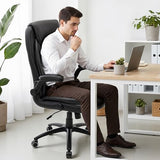 MALOL Ergonomic PU Leather Office Chair with Flip-Up Armrests & Reclining Backrest, 300lbs Thick Padded Seat Executive Desk Chair-Adjustable Height & Tilt Tension, Brown, Black MALOL