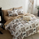 Wake In Cloud - Rustic Quilt Set, Cabin Lodge Christmas Bear Moose Deer Wildlife Western Patchwork Country, Reversible Lightweight Bedspread Coverlet, 3 Pieces, Tan Brown, Twin/Twin XL Size Wake In Cloud