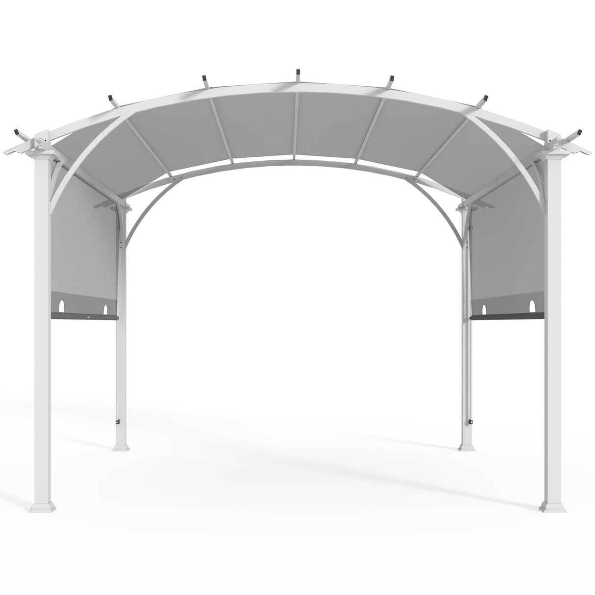 EAGLE PEAK 11.4x11.4 Outdoor Pergola with Retractable Textilene Sun Shade Top, Wood Looking Steel Frame Arch Patio Pergola, Gry EAGLE PEAK