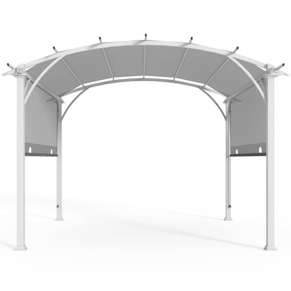 EAGLE PEAK 11.4x11.4 Outdoor Pergola with Retractable Textilene Sun Shade Top, Wood Looking Steel Frame Arch Patio Pergola, Gry