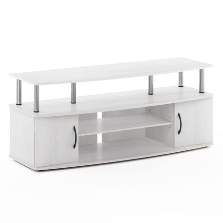 Furinno JAYA Large Entertainment Stand for TV Up to 55 Inch, White Oak/Chrome Furinno