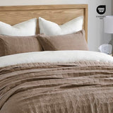 EVERGRACEHOME Stonewashed Cotton Quilt Set Full Queen Size, Ultra Soft Oversized Bedspread Coverlet Set, Lightweight Crinkle Box Stitch Bedding Sets for All Season, with 2 Shams, Mocha Brown EVERGRACEHOME
