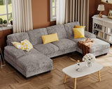 Furmax Sectional Couches for Living Room, U-Shaped Sofa Couch with Linen Fabric, 4 Seat Sofa Set with Double Chaise for Apartment (Fabric, Grey) Furmax