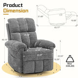 Korser Recliner Chair, Swivel Rocker Recliner Chair for Adults, Small Recliners for Small Spaces, Manual Recliner with Side Pockets, Upholstered Nursery Rocking Chair for Living Room, Chenille, Grey