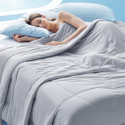 Bedsure Cooling Comforter King Size - Cooling Blankets for Hot Sleepers, Lightweight Comforter for Summer with Dual-Sided Cool Tech, Soft Breathable Cold Blanket for Sleeping, Grey, 102x90 Inches Bedsure