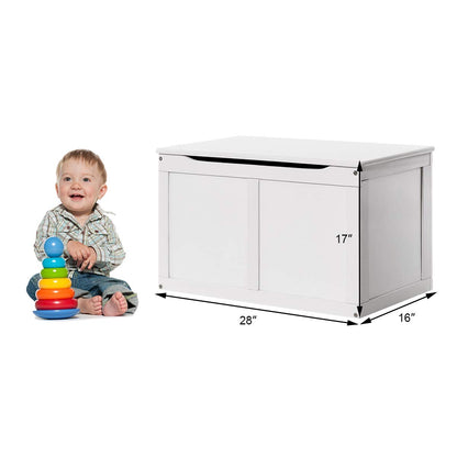 Costzon Kids Wooden Toy Box, Children Storage Chest & Bench with Flip Top Lid, Hinges, Wooden Toy Chest Storage Organizer Large Trunk for Kids Room Playroom Nursery (White)