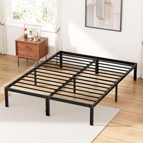 DUMOS Full Size Bed Frame - Metal Platform Bed Frames Mattress Foundation with Steel Slat Support, No Box Spring Needed, Storage Space Under Base, Easy Assembly, Black DUMOS