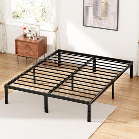 DUMOS Full Size Bed Frame - Metal Platform Bed Frames Mattress Foundation with Steel Slat Support, No Box Spring Needed, Storage Space Under Base, Easy Assembly, Black DUMOS