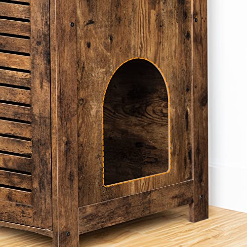 HOOBRO 2-Tier Cat Litter Box Enclosure, Double Layer Hidden Litter Box Furniture, Shutter Storage Cabinet, Multifunctional Hidden Cat Litter Box with Large Storage Space, Rustic Brown FG45MW0 - WoodArtSupply