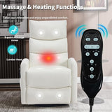 PELUMY 360° Swivel Rocker Recliner with Heat & Vibration Massage, Glider Rocking Chair for Adults, Compact Recliner for Living Room, Small Spaces, Nursery, Bedroom (Breathable Leather, White)