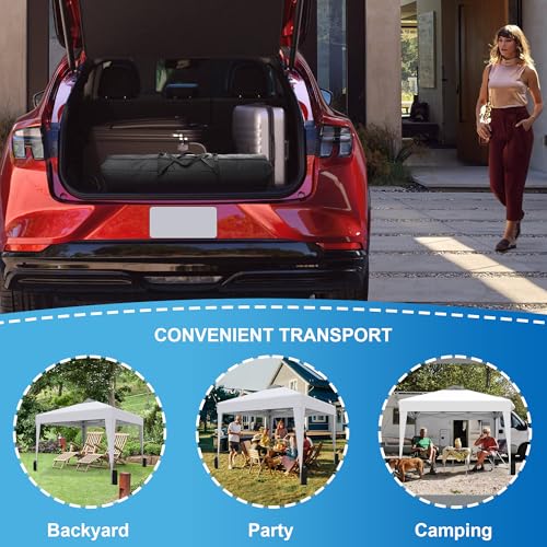SANWAY 10x10 Pop up Canopy Tent, One-Button, Outdoor Instant Canopy Protable for Events, Camping, Parties, Vendor, Beach Tent - White SANWAY