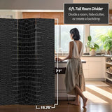 Red Lantern 6 ft. Tall Double Sided Black Crocodile Print Canvas Room Divider 3 Panel Freestanding Folding Privacy Screen Partition and Separator for Modern and Contemporary Bedroom Home Office Studio Red Lantern