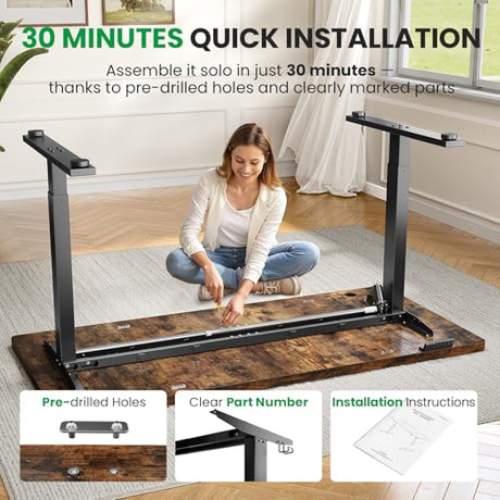 DeskShow Electric Standing Desk Adjustable - 71x30 Inch Sit Stand Desk with 1 Inch Thick Tabletop, Double Beam Frame, 3 Memory Height Adjustment, Cable Management for Home Office DeskShow