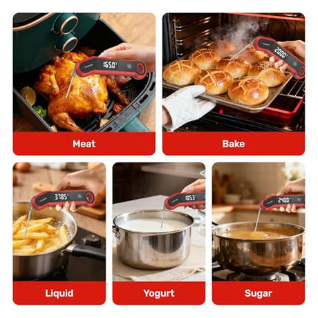 Meatmeet Digital Meat Thermometer - 0.5 Sec Instant Read Meat Thermometer Digital, Kitchen Thermometer Precise ±0.5℉, IP67 Waterproof, Large Bright LED Display, for BBQ/Grill/Cooking/Candy (S1) Meatmeet
