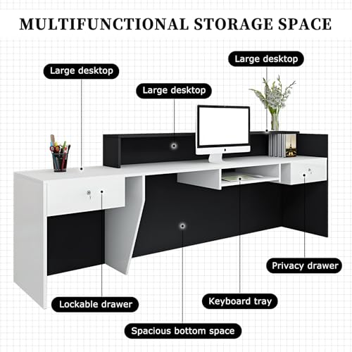 L-Shaped Reception Desk with Counter, Lockable Drawers & Storage, Modern Front Desk Reception Counter 47–118 Inch, Office Salon Checkout Receptionist Desk White + Orange Left 55.1 x 23.6 x 39.4 in Tazyee