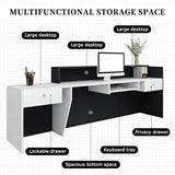 L-Shaped Reception Desk with Counter, Lockable Drawers & Storage, Modern Front Desk Reception Counter 47–118 Inch, Office Salon Checkout Receptionist Desk White + Orange Left 55.1 x 23.6 x 39.4 in Tazyee
