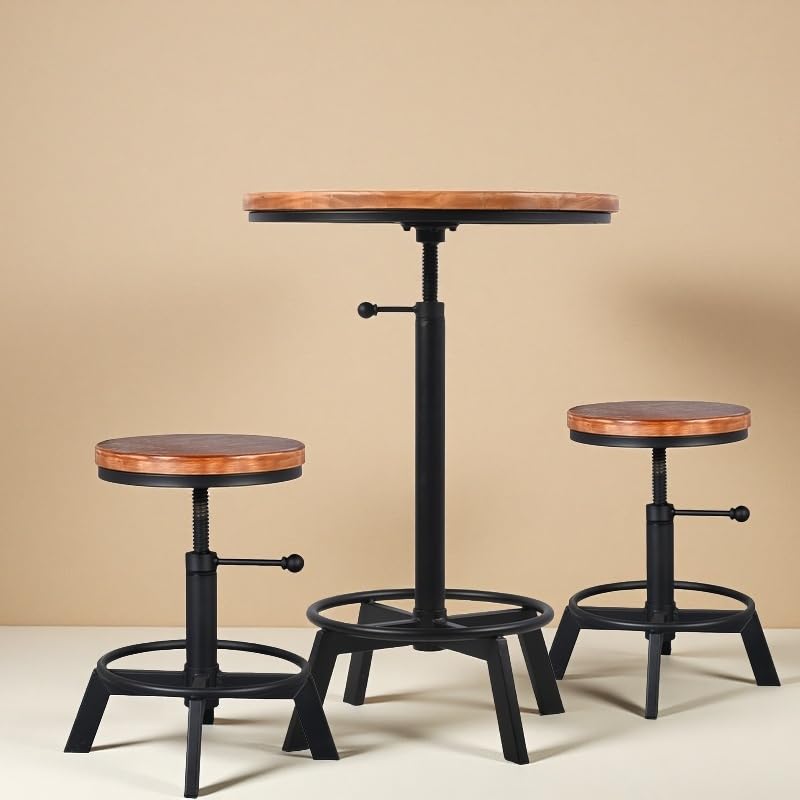 BOKKOLIK Farmhouse Bar Table 30-35.4inch Height Adjustable Rustic Bistro Pub Table for Kitchen Coffee House Vintage Cocktail Table Swivel Wooden Top BOKKOLIK
