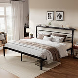SHA CERLIN King Size Bed Frame with Headboard Shelf and Strong Metal Foundation, No Box Spring Needed, Black SHA CERLIN