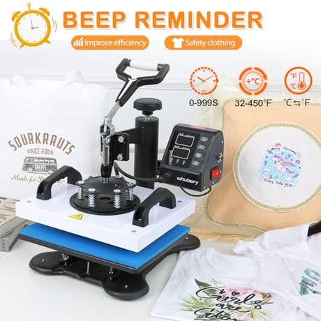12" x 10" Heat Press Machine for T-Shirt, Shirt Press Machine for Sublimation T-Shirts Pillow Bag Garments Photo Slate Ceramic Frame,Swing Away Sublimation Heat Press Printer for Heat Transfer Vinyl Wesoky