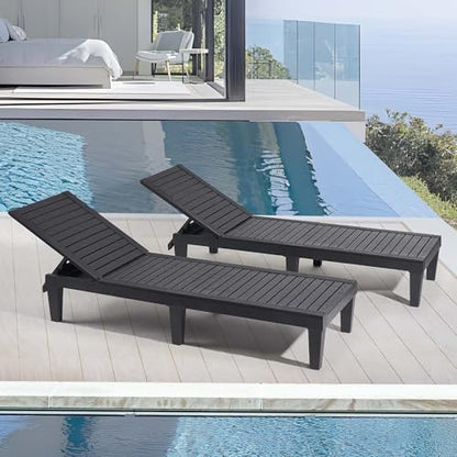 Nestl Patio Chairs - Waterproof Outdoor Chaise Lounge Chair, Set of 2 Adjustable Lawn Chairs, Lightweight Black Chaise Lounge Outdoor - WoodArtSupply