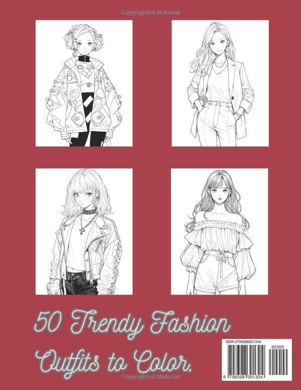 Kawaii Couture: Anime Fashion Girls Coloring Book: Trendy Outfits to Color For Teens & Adults