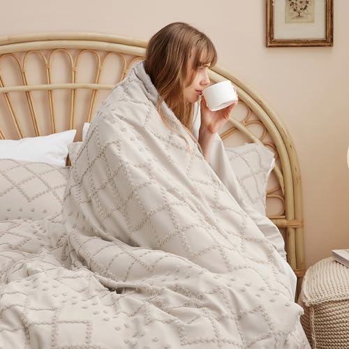 Bedsure Boho Duvet Cover Queen Size - Beige Breathable & Soft Boho Bedding, Machine Washable Comforter Cover for All Seasons, Includes 1 Duvet Cover 90"x90" with 2 Pillow Shams & Zipper Closure Bedsure