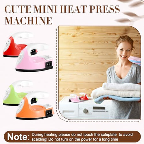 Zhehao 4 Pcs Mini Craft Iron Small Heat Press 3.39 x 2.36 x 2.56 Portable Heat Transfer Machine with Charging Base Accessories DIY Clothe Bead Patch Bag Hat Vinyl(Light Pink, Red, Green, Orange) Zhehao