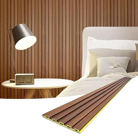 Art3d Slat Wall Panels, WPC Soundproof 3D Wall Paneling for Interior Wall Decor, TV Background, 8-Pack 96 x 6 in. Teak Art3d