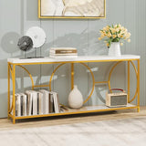 GOFLAME 71” Extra Long Console Table, 2-Tier Faux Marble Entryway Table with Storage Shelf, Geometric Metal Frame, Modern Gold Accent Table, Narrow Sofa Table for Living Room, Hallway GOFLAME