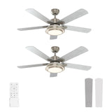 warmiplanet Ceiling Fans with Lights and Remote Control, 52 Inch, 6 Speeds Reversible DC Motor, 3 Color Dimmable Light, Timer, Noiseless, Brushed Nickel, 5 Blades, 2 Pack warmiplanet