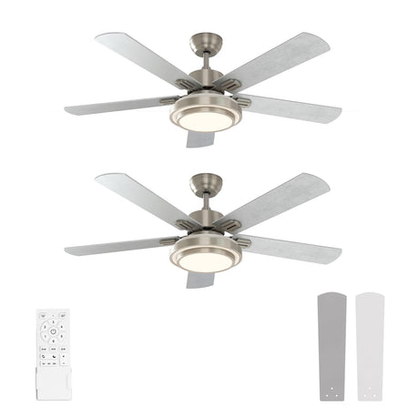 warmiplanet Ceiling Fans with Lights and Remote Control, 52 Inch, 6 Speeds Reversible DC Motor, 3 Color Dimmable Light, Timer, Noiseless, Brushed Nickel, 5 Blades, 2 Pack warmiplanet