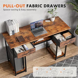 Sweetcrispy Computer Desk 48 Inch Home Office Bedroom Writing Study PC Table with Fabric Drawers Storage Shelves Space Side Bag Headphone Hook Metal Frame Adjustable Feet Modern Simple Style Sweetcrispy