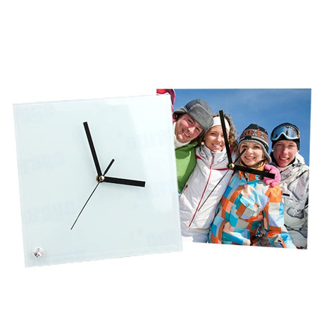 MR.R 2 Piece 8'' Sublimation Blanks Glossy Glass Photo Frame Clock,Square Clock Picture Frame for Heat Transfer Printing,7.8x7.8 inch MR.R