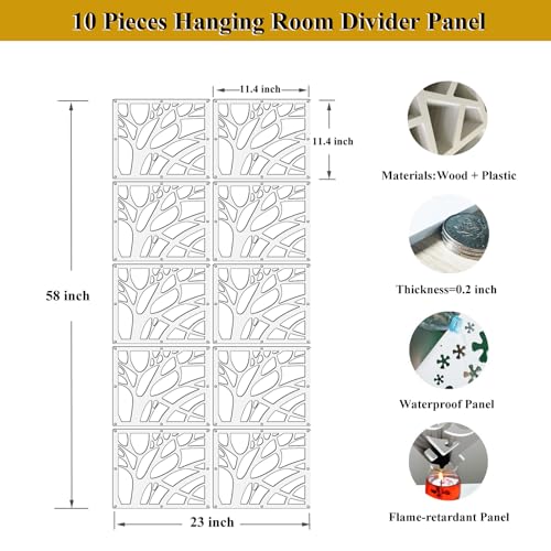 Lchen Hanging Room Divider Panel, 10 Pieces Wall Divider Room Partition Wood-Plastic Thick Panel Screen Home Office Decoration(XS-S-10Panels) Lchen
