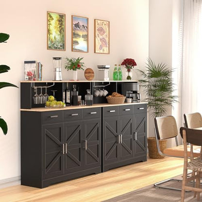 yacchi home Buffet Cabinet with Storage, 47" Large Double-Layer Sideboard Cabinet, Kitchen Cabinet with 3 Drawers and Movable Laminate, Durable Wood Coffee Bar Cabinet for Kitchen Dining Room - WoodArtSupply