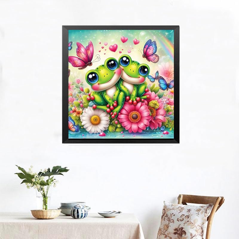 Ekuxom Frog Diamond Painting Kits for Adults, Butterfly Diamond Art Kits, DIY Round Full Drill Frog Diamond Art Painting Kits Rainbow for Home Wall Decor 14x14inch Ekuxom