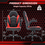 DUMOS Ergonomic Computer Gaming Chair with Flip-up Armrest, Height Adjustable PU Leather Home Office Desk Chair with Lumbar Support Swivel Wheels and for Adults and Kids, Scarlet Red DUMOS