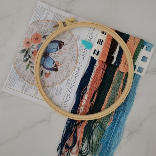 Esffaci Embroidery Starter Kit for Adult Beginners with Butterfly Flower Pattern Hand Embroidery Set with Cloth Hoop Needle Threader Floss and Instructions